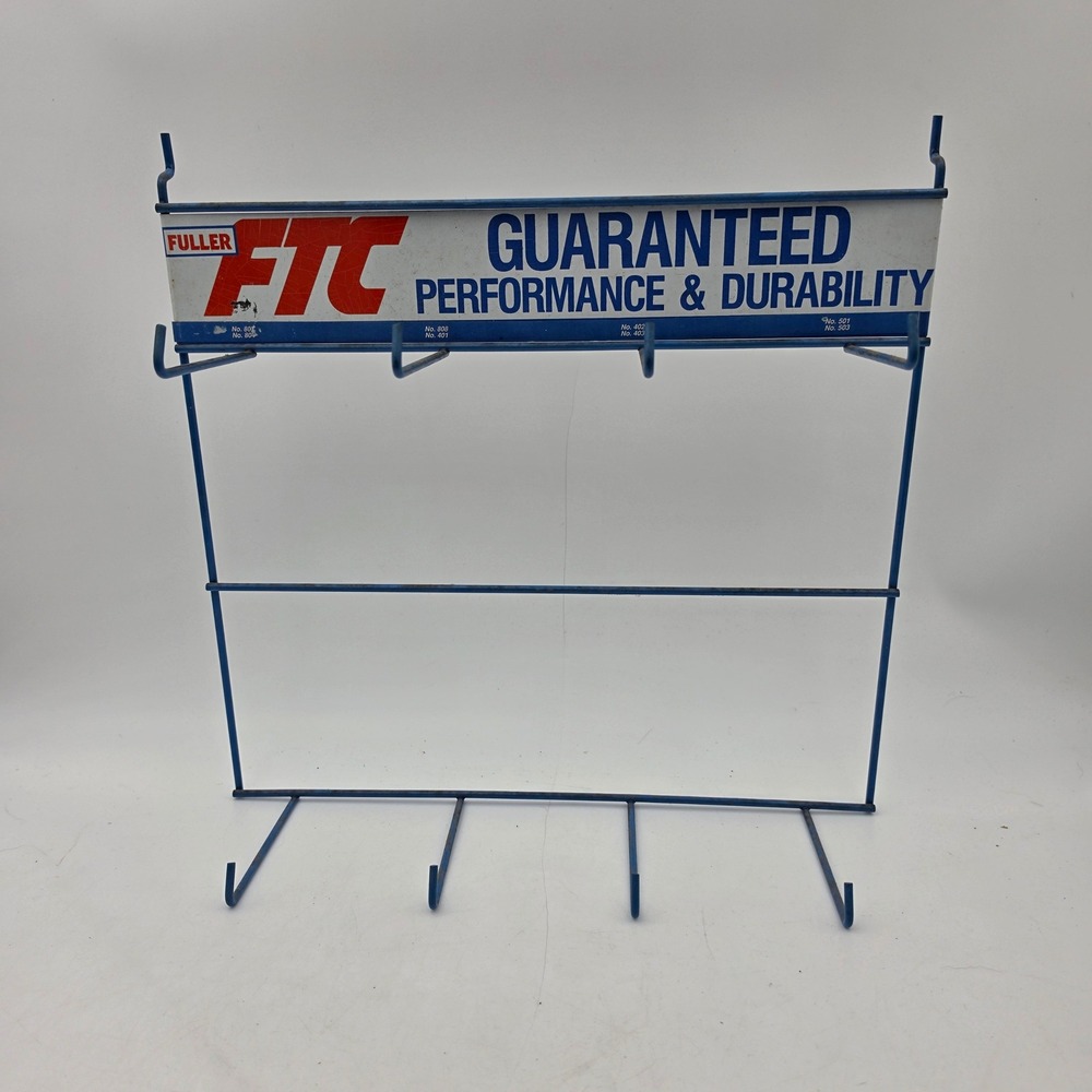 Vintage Fuller FTC Metal Wire Tool Display Rack Blue 8 Hook Industrial Signage